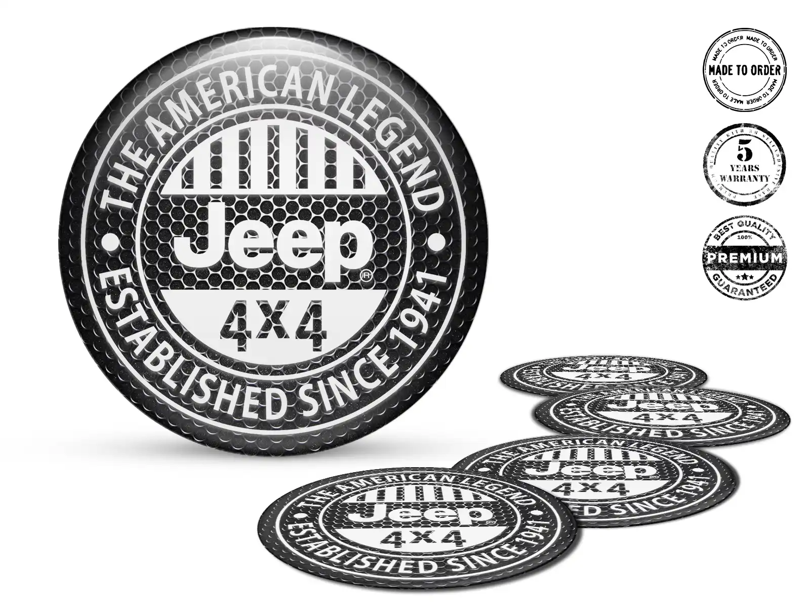 Jeep Calcomanías Bombadas Custom Logos Resina Ruedas